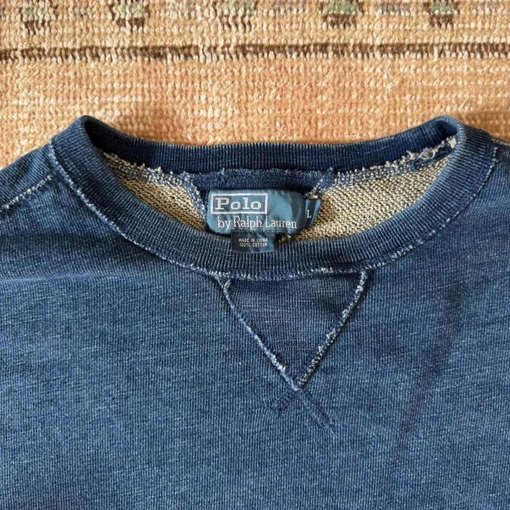Polo Ralph Lauren Mens Indigo Blue Cotton Crewneck Sweatshirt Vintage Style L
